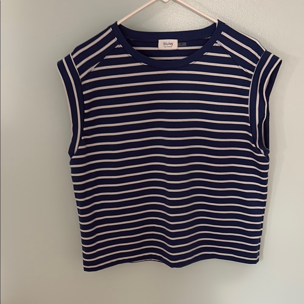 Deep royal blue with light blue striped top